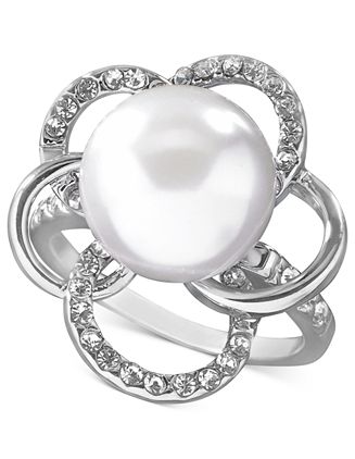  GUESS Crystal Accent and Glass Pearl Ring
