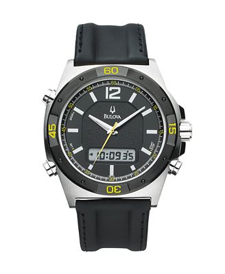 Bulova Men's Analog Digital Black Leather Strap Watch 34mm 98C110 - Watches - Jewelry & Watches