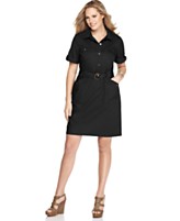 AGB Plus Size Dress, Short Sleeve Belted Shirtdress AGB Plus Size Dress, Short Sleeve Belted Shirtdress