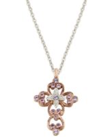 Vatican Necklace, Rose Gold-Tone Crystal Cross Pendant