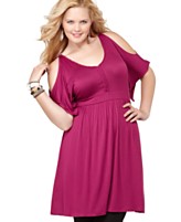 Soprano Plus Size Dress, Cold Shoulder Embellished Empire Soprano Plus Size Dress, Cold Shoulder Embellished Empire