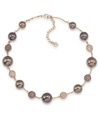 Carolee Necklace, Gold Glass Pearl and Fireb