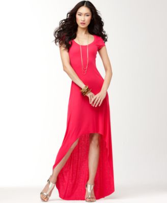 BCBGMAXAZRIA Dress, Short Sleeve Scoop Neck High Low Hem 