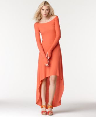 BCBGMAXAZRIA Dress, Aurela Long Sleeve Off Shoulder High Low Maxi