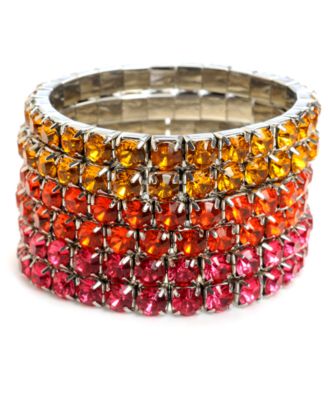 Haskell Bracelets Set, Pink and Orange Rhinestone Stretch Bracelets Set