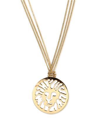 Anne Klein Gold-Tone Lion's Head Long Pendant Necklace