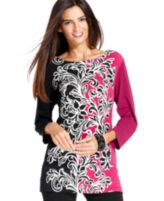 JM Collection Top, Three-Quarter-Sleeve Printed Tunic