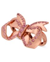 Betsey Johnson Ring, Rose Gold-Tone Pink Crystal Bow Two-Finger Stretch Ring