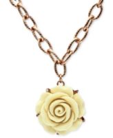 Jill Zarin Necklace, Rose Gold-Tone Cream Rose Pendant Necklace