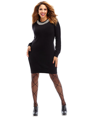 Holiday 2013 Plus Size Black Magic Embellished Sweater Dress Look - Plus Sizes - Macy&#39;s