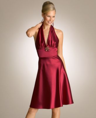 A.B.S. by Allen Schwartz Satin Halter Dress with Brooch