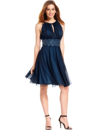 Jessica Howard Petite Sleeveless Beaded Pleated Dress - Dresses - Women - Macy&#39;s