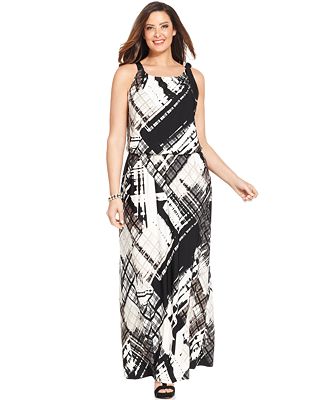 Alfani Plus Size Printed Blouson Maxi Dress