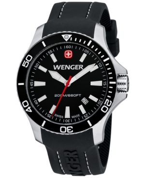 UPC 029621000091 product image for Wenger Men's Swiss Sea Force Black Silicone Strap Watch 43mm 0641.103 | upcitemdb.com