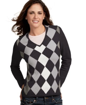 Charter Club Cashmere Argyle Pointelle V-Neck Sweater