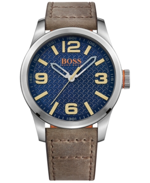 UPC 885997190862 product image for Hugo Boss Men's Paris Dark Beige Leather Strap Watch 47mm 1513352 | upcitemdb.com