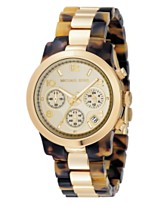 Michael Kors Watch, Women's Chronograph Gold Tone and Tortoise Acrylic Bracelet 38mm MK5138
