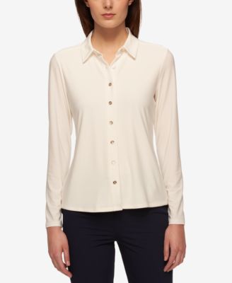 Tommy Hilfiger Point-Collar Blouse White L 190607980437 LARGE RT $74.0