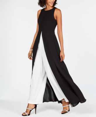 Adrianna Papell Colorblocked Overlay Jumpsuit BlackIvory 16