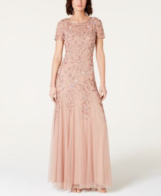 Adrianna Papell Plus Size Floral-Beaded Gown Rose Gold 4