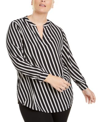 Anne Klein Plus Size Striped Blouse Anne Black 0X 93487773864  RT $89.0