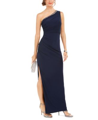 Adrianna Papell One-Shoulder Jersey Gown Midnight Navy 16