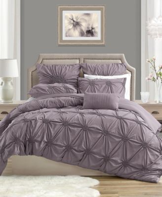 Macys Charming Ruched Rosette Duvet White KingCalifornia King