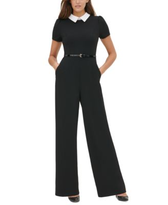 Tommy Hilfiger Collared Belted Jumpsuit BlackCream 16