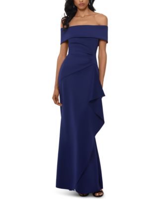 XSCAPE Ruffled Off-The-Shoulder Gown Plum Purple 10