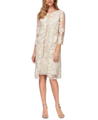Alex Evenings Embroidered Jacket Dress Taupe 8