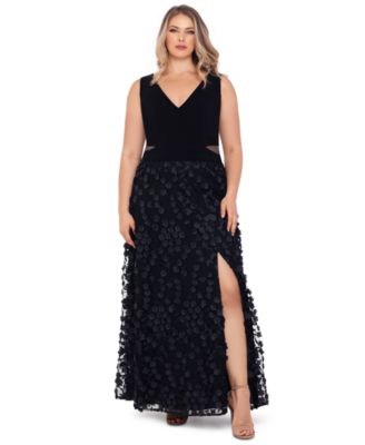 XSCAPE Plus Size 3D-Flower-Skirt Gown Navy 18W