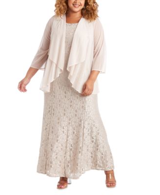 R M Richards Plus Size Gown Sheer Overlay Champagne 20W