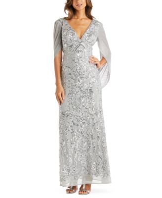 R M Richards Sequin Drape-Back Cape Gown Navy 18