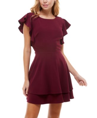 Crystal Doll Juniors Ruffle-Sleeve Fit F Fuchsia XS