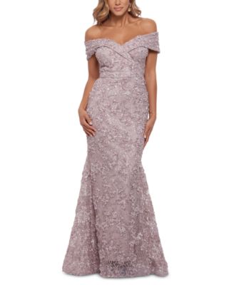 XSCAPE Petite Off-The-Shoulder Lace G Wine 12P