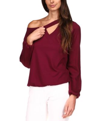 Michael Kors Womens Gray Cut Out Elastic Hem and Sleeves Long Sleeve Asymmetrical Neckline Top M - All