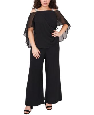 MSK Plus Size Side Draped Cape-Ove Black 3X