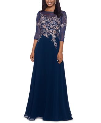 Betsy Adam Embroidered 34-Sleeve Gown Black Gold 6