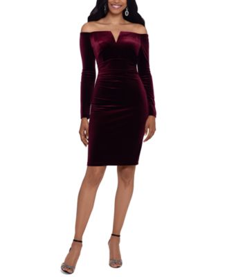 XSCAPE Velvet Off-The-Shoulder Sheath Hunter 6