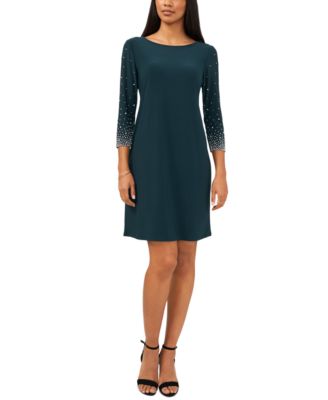 MSK Embellished-Sleeve Sheath Dres Lovely Navy L