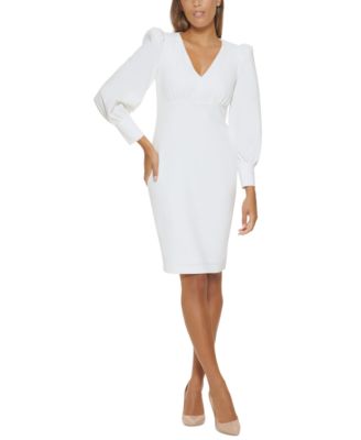 Calvin Klein V-Neck Long-Sleeved Scuba-Crep Cream 10