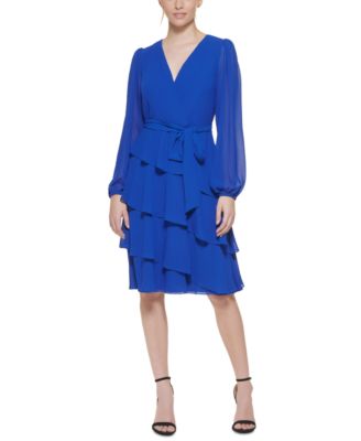 Jessica Howard Petite Blouson-Sleeve Tiered C Cobalt 8P