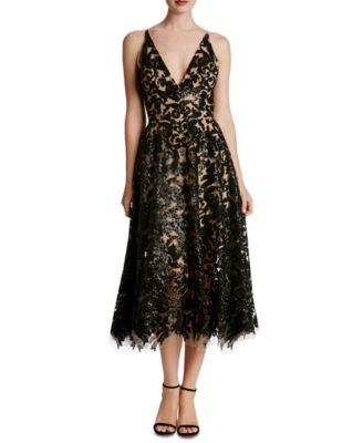 Dress the Population Blair Lace Midi Dress NavyNude XXS