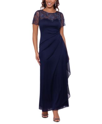 XSCAPE Beaded Mesh Gown Navy 14