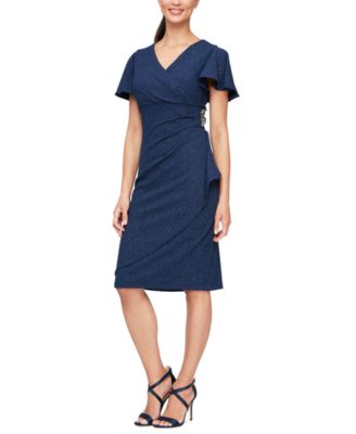 SL Fashions Womens Flutter-Sleeve Embelli Navy 6
