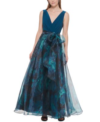 Eliza J Petites Surplice Printed-Skirt Teal 10P