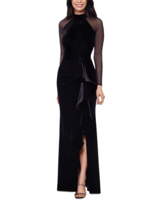 Betsy Adam Womens Sheer-Sleeve Velvet Le Black 14