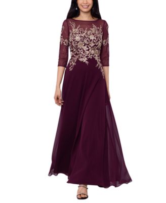 Betsy Adam Embroidered 34-Sleeve Gown Black Gold 16