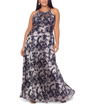Betsy Adam Plus Size Floral Foil Print Ha Navy Gunmetal 18W