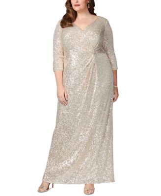 Alex Evenings Plus Size V-Neck 34-Sleeve Se Taupe 18W